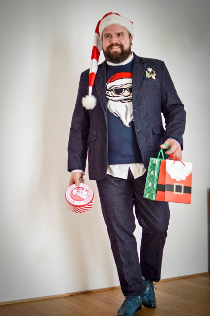 Male Plus Size Model Blog Blogger Malemodel Plus Size Model Männer XXL Herrenmode XXL Übergröße große Größen Claus Fleissner Weihnachtspullover Ugly Sweater Weihnachten Weihnachtssocken bonprix Jeansanzug Denim Suit