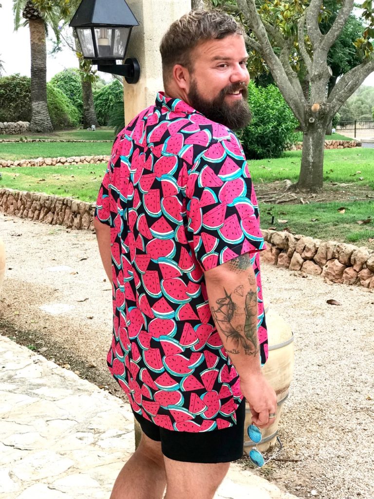 Claus Fleissner ASOS PLUS Hawaii Hemd Short Melone melon Print