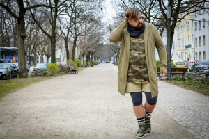 Laufsteg-Look im Fahrrad-Kurier-Camouflage-Look
