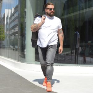 grey double denim jeans bonprix male plus size große Größen Outfit Granddad Kragen collar casual