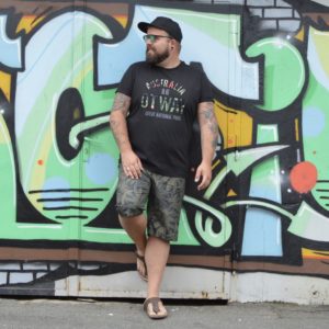 Happy Size Men Plus blog model plus size Claus Festival Look Outfit palm print Palmen camouflage